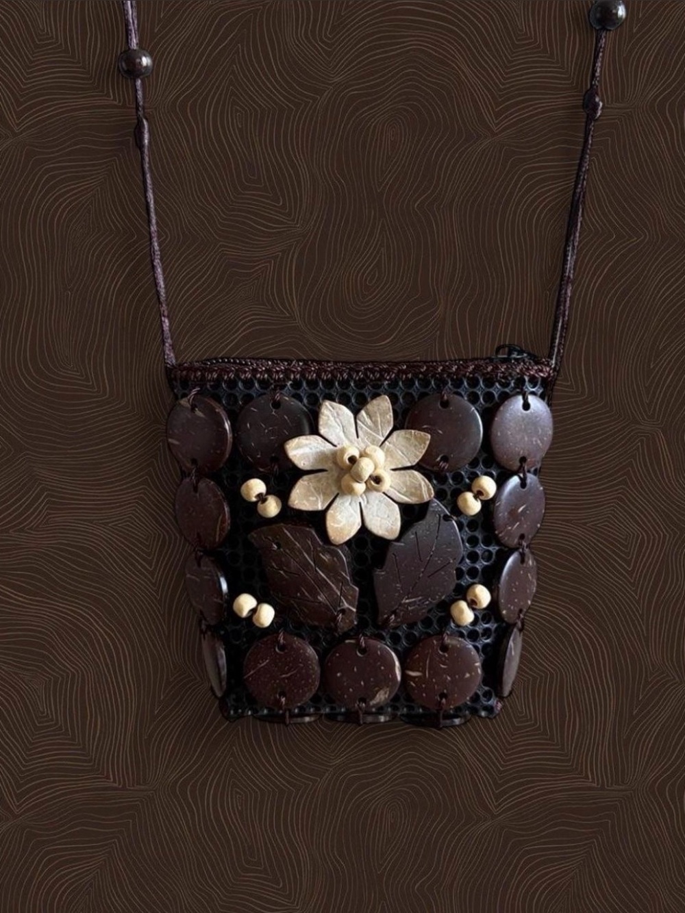 Handmade Brown Floral Mini Crossbody Bag